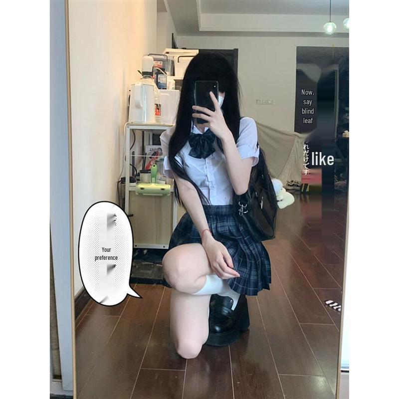 Waist-Cinching Japanese JK Uniform: Carbon Grey Pleated Skirt & Slim Fit Shirt Set