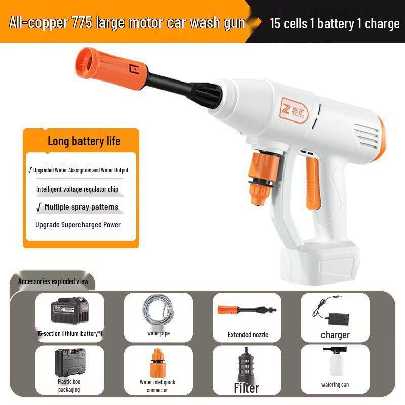 Portable High-Power Wireless Car Wash: Lithium Battery Water Gun for Outdoor Use