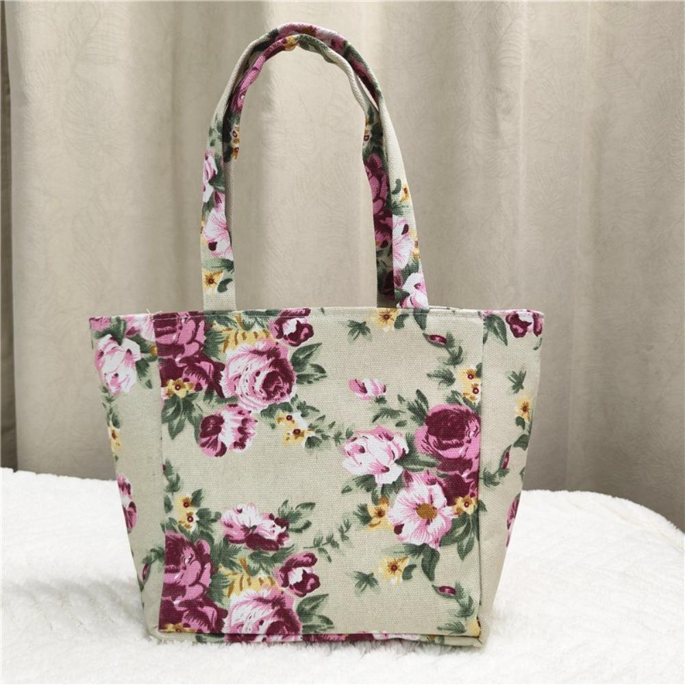 Neue Mode Blume Gedruckte Lunchtasche Tragbare Leinwand Handtasche Große Kapazität Jacquard Umhängetasche Geschenk