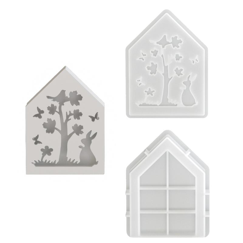 Flexible Silicone Home Decoration Mold Hollow out House Shaped Candlestick Mould Gypsum Mould for Atmosphere Light 1
