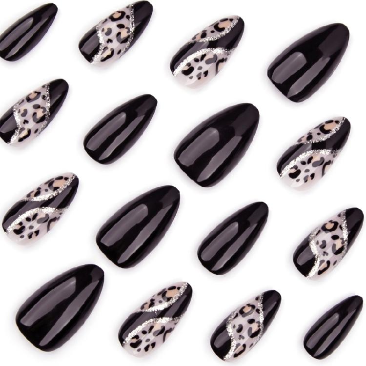 24Pcs Press On Nail Almond Glues On Nail French Fake Nail Designs False Nail Artificial Nail Gifts for Women Girls