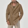 Men's Mid Length Lapel Hooded Trench Coat, Composite Spacer Fabric Double Breasted Casual Jacket for Spring Autumn