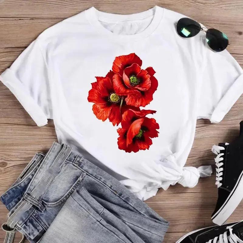 

Print Fashion Watercolor Spring Flower 2024 Women Cartoon Short Sleeve Graphic T Top Summer Shirt Tshirts FeUnisex Tee TShirt 4XL