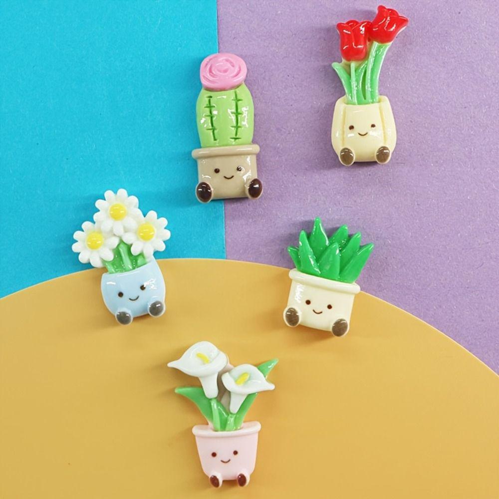 10pcs Cactus 3D Flower Refrigerator Stickers 3D Potted Plant Simulated Magnetic Stickers  Home Decor