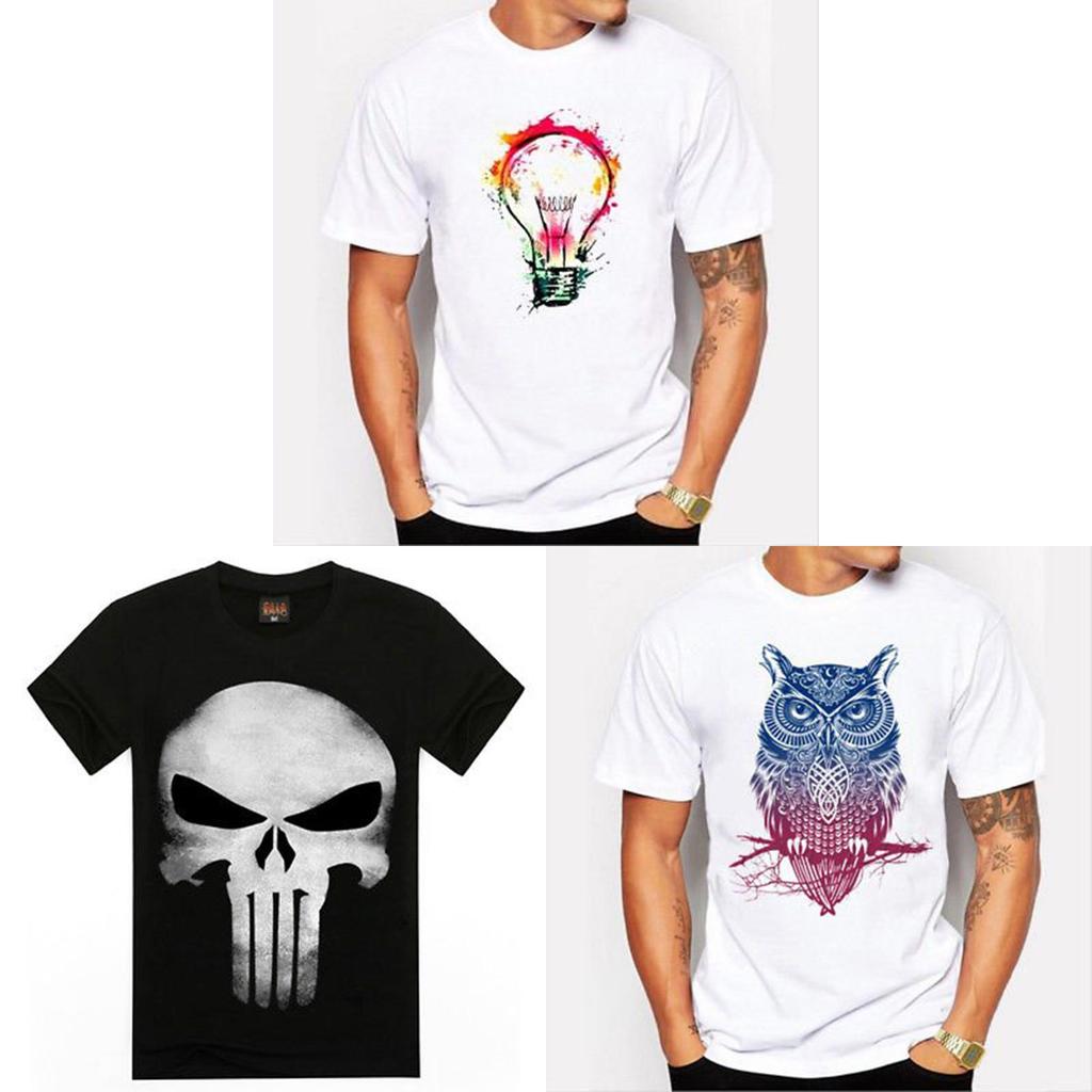 Owl Light Bulb Skull Pattern T Shirt For Men Casual Short Sleeve Printed Fabric Youth Wear