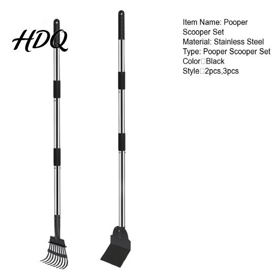 Stainless Steel Retractable Handle Waste Pooper Scooper Kit Adjustable Rake Spade Picker Swivel Extended Set Cleaner