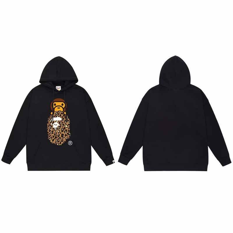 Mens Oversized Hooded Sweatshirt With Ape Head Print Heavyweight Cotton Long Sleeve Pullover Daily Wear