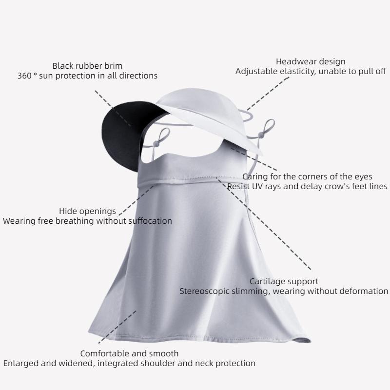 Maschera parasole con visiera in gomma nera, protezione UV, protezione solare per il viso intero, protezione per il collo, velo in seta ghiaccio