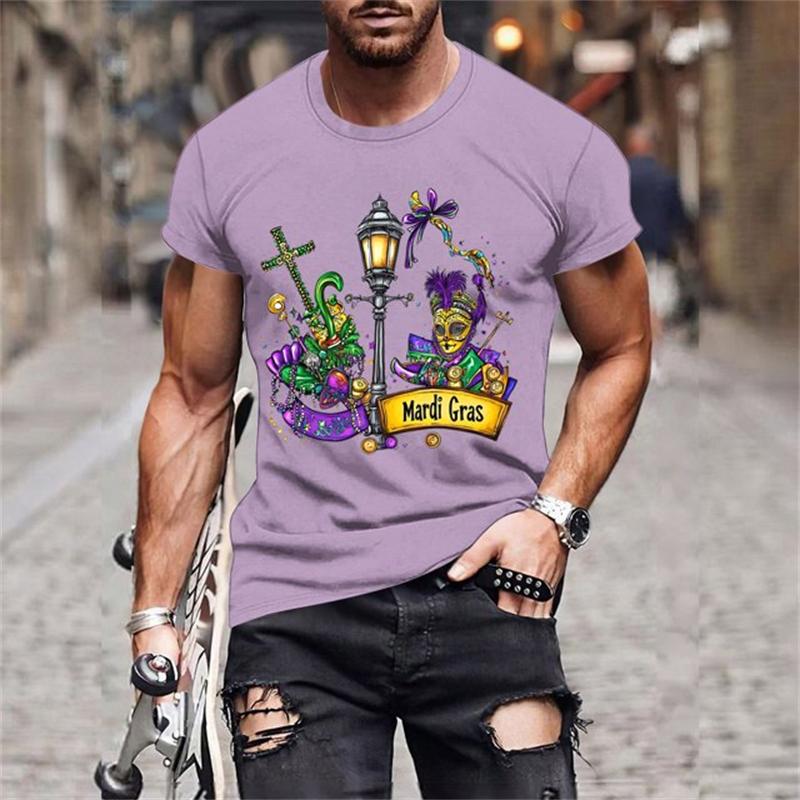 Fashion Mardi Gras Pattern T-shirt For Men Clothing 3D Print Carnival Short Sleeves Loose Casual Streetweat O Neck T Shirts