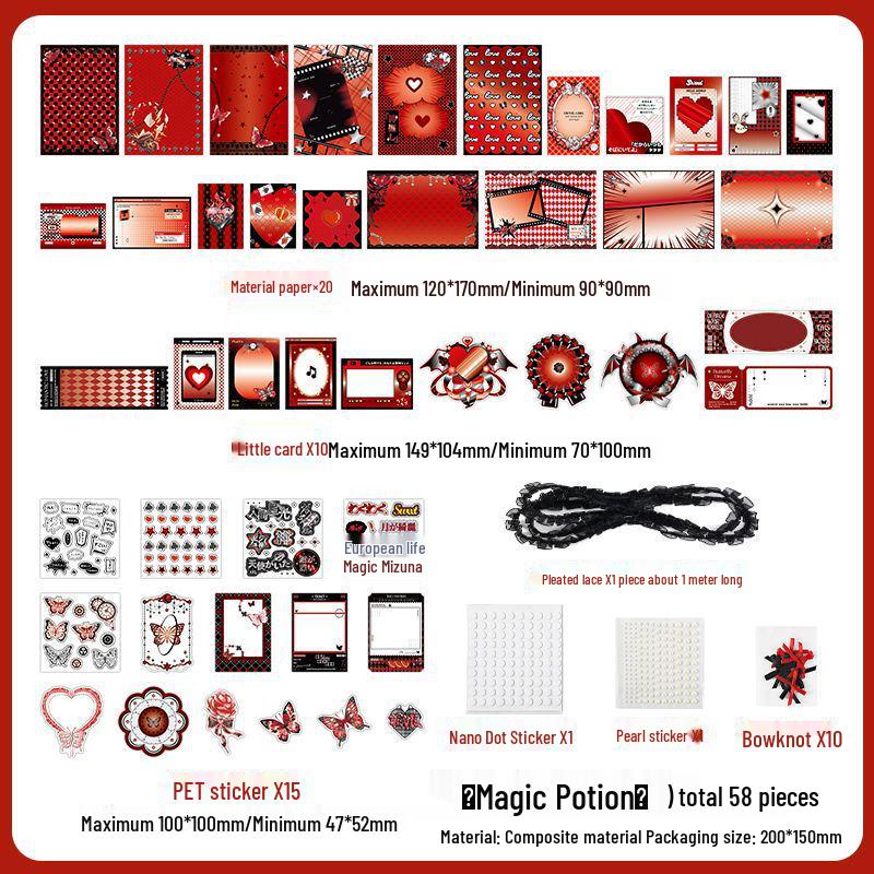 Happy Ribbon Lace Ita Bag: Red Paper Background, Beauty Stickers & Punch Board