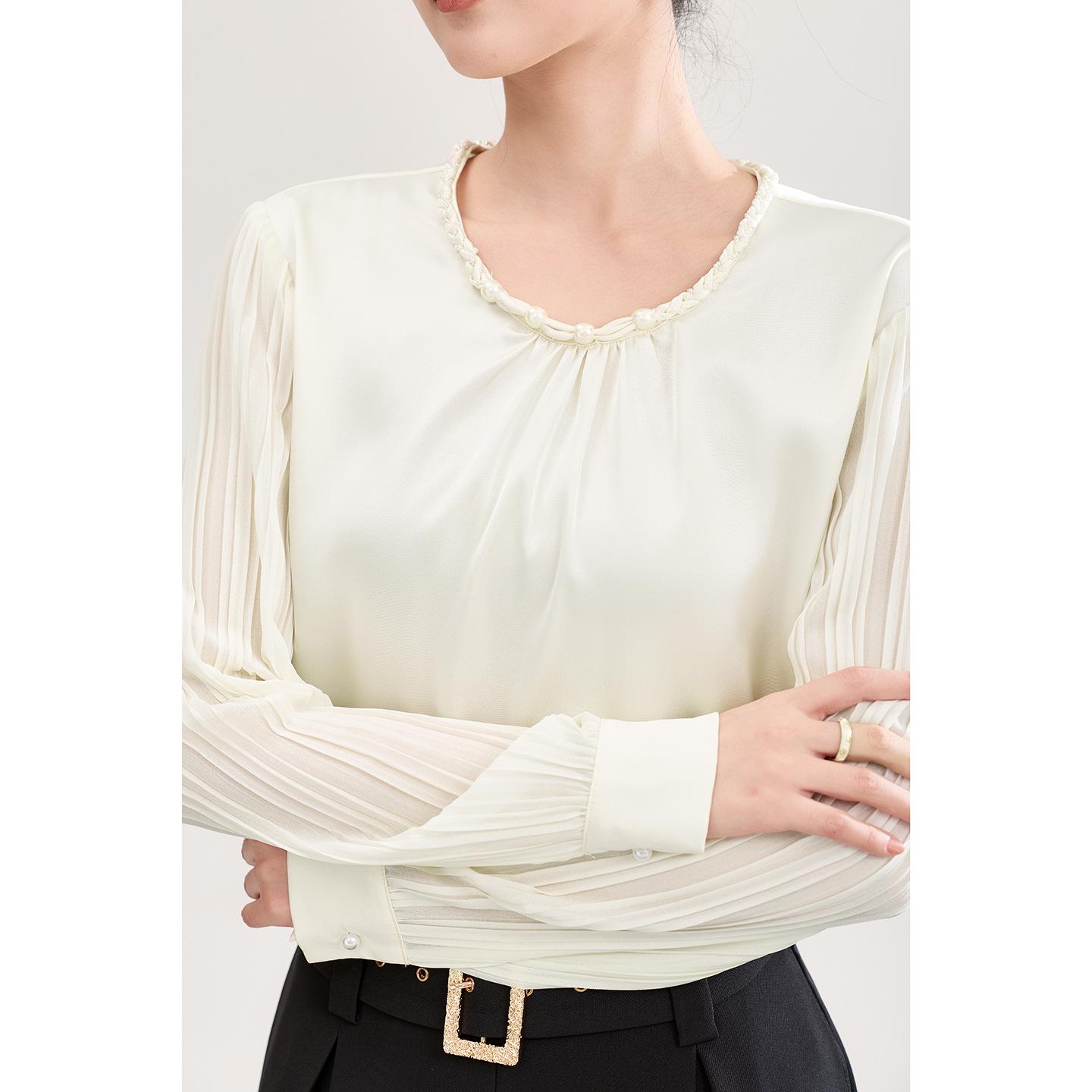 

Nanyou Chiffon Satin Long-Sleeve Shirt - Luxurious, Stylish, Age-Defying Spring Top XL