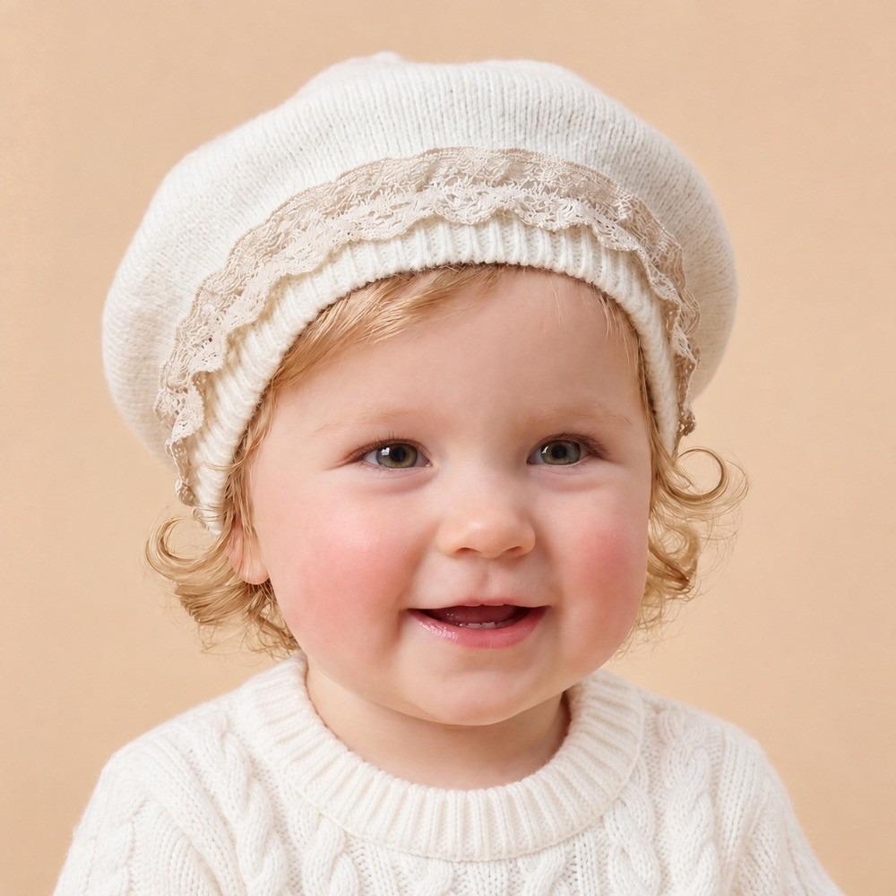 Soft Cotton Baby Beret Hat Lace Ruffled Pullover Hat Fashion Knitted Hat For Toddlers