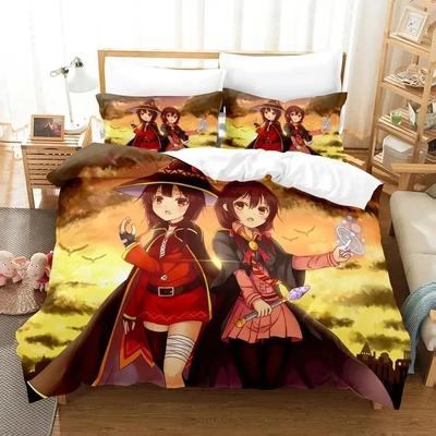 Impresión 3D Anime KonoSuba Juego de Cama Funda Nórdica Juego de Cama Cubre Edredón Funda de Almohada Edredón Tamaño King Queen Niños Adultos Juego de Cama