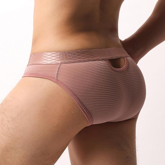 Men Briefs High Elasticity Fit Tight Cut Panties Solid Color Striped Print Breathable Mesh Underwear Smooth Wiring Low Waist Panties