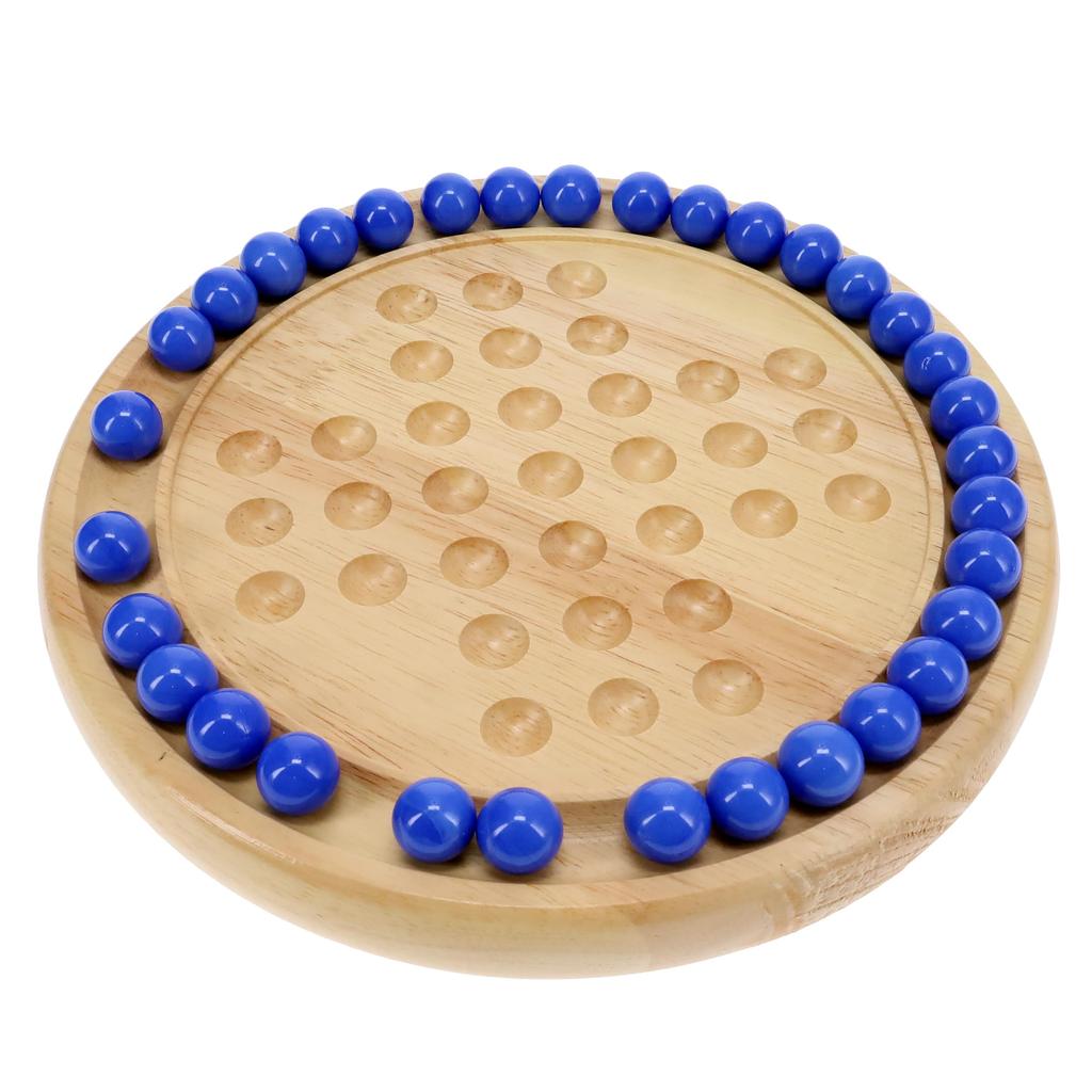 We Games Solid Wooden Solitaire with Blue Glass Marbles