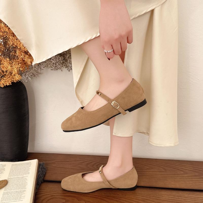 Square Heel Mary Jane Women's Shoes Spring and Autumn New Suede Shallow Mouth One Belt Retro Versatile Single Shoes