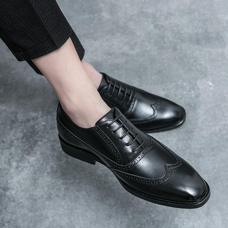 Large size business dress leather shoes fashion men Brock carved leather shoes trend British style lace-up leather shoes