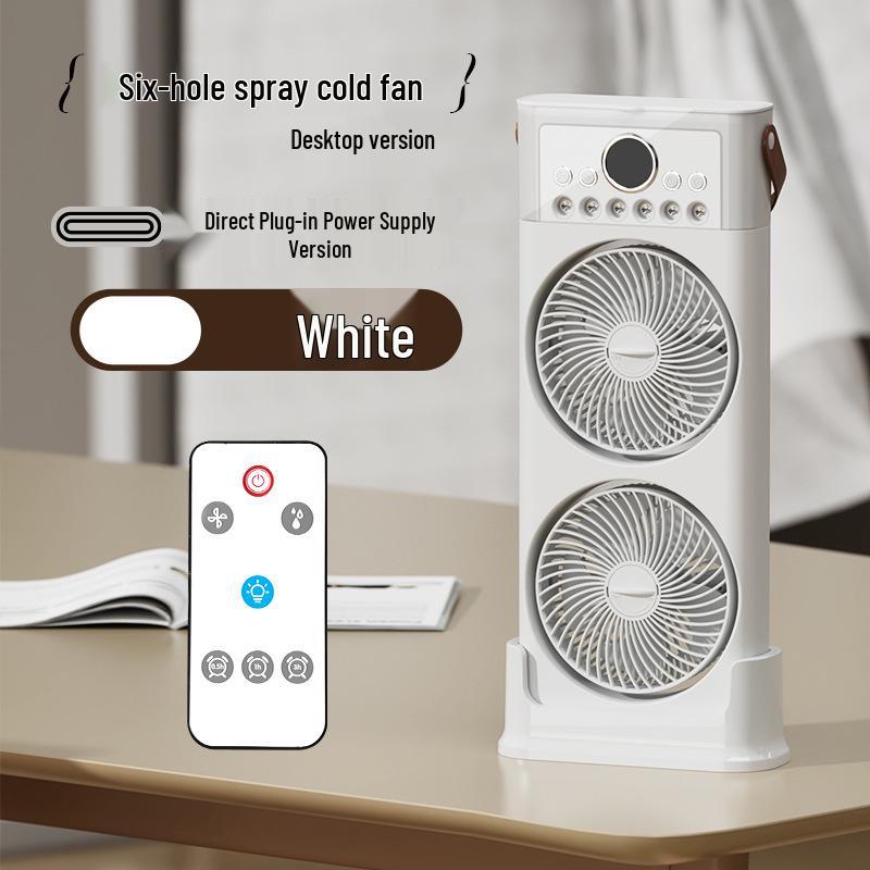 Six/Five-hole Desktop Cold Air Fan & Humidifier with Remote Control for Office/Dorm.