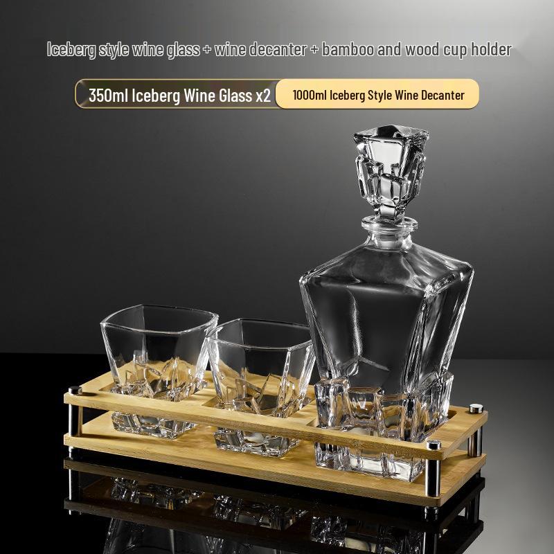 Premium Whiskey Glassware Set with Decanter, Ice-Crack Design, Cup Holder, and Tray - Perfect for Dinner Parties