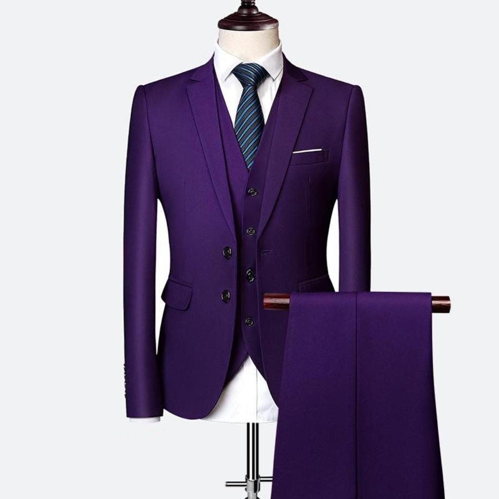 Traje informal de negocios para hombre de Color sólido, chaqueta de traje de tres piezas con doble botón para primavera y otoño, chaleco y pantalones