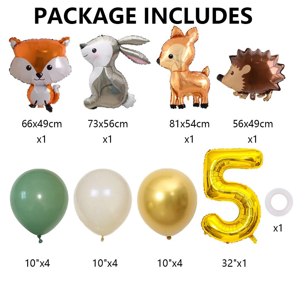 Hedgehog Deer Fox Rabbit Balloon Set Gold Number Balloon for Boy's Woodland Animal Happy Birthday Party Decorations Kids Gifts