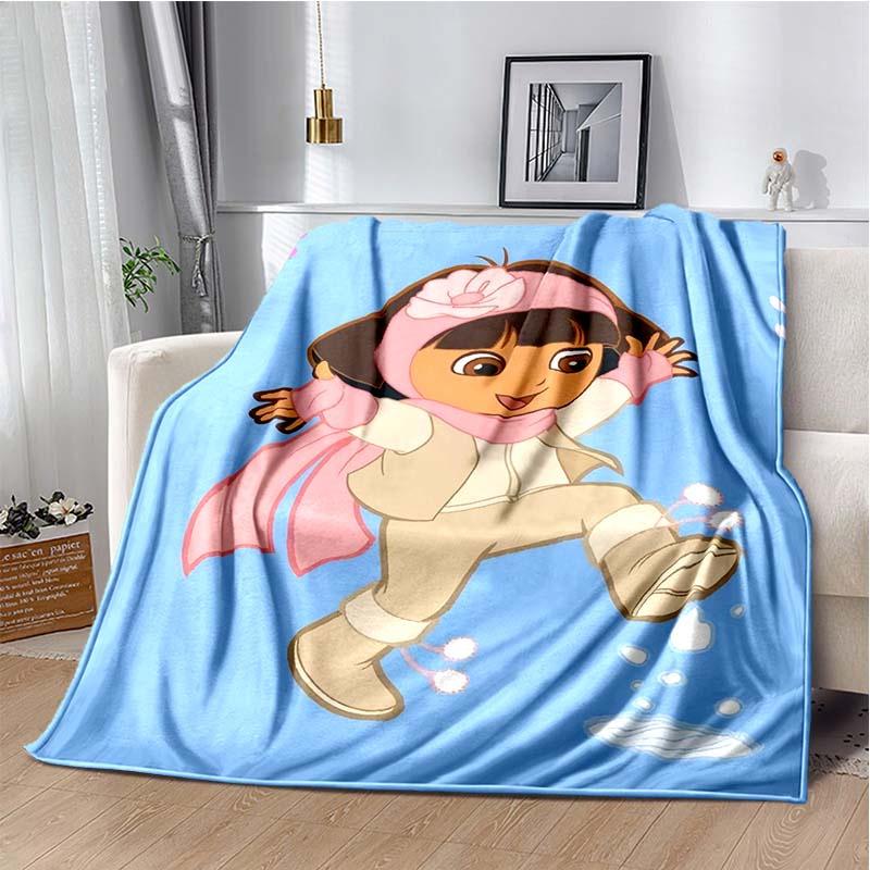 Angel Explorer Girl with Map Print Flannel Blanket, Cloudy Sky Throw Blanket