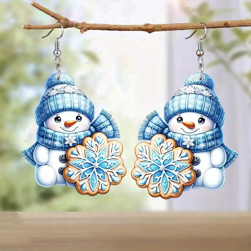 Winter Love Song Cute Snowman Pattern Acrylic Earrings for Girls Winter Decorative Earrings