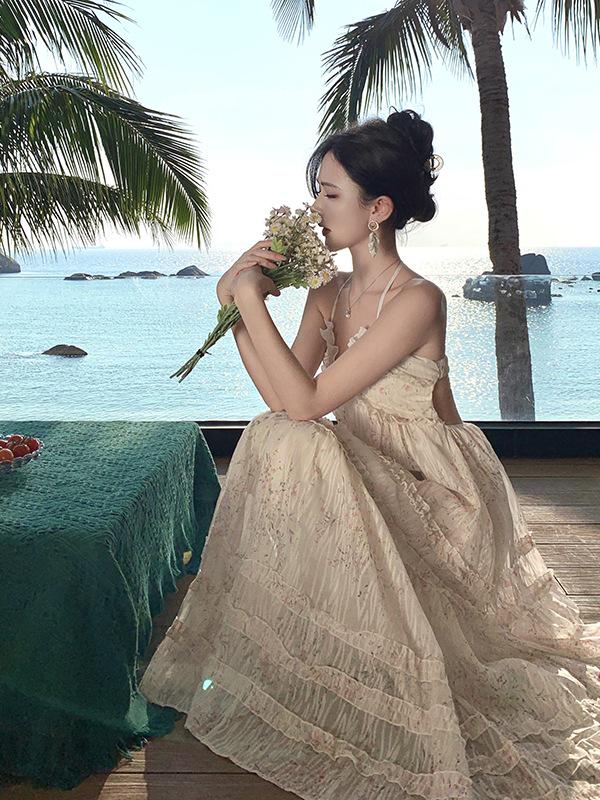 Floral French Halter Backless Summer Maxi Dress for Women