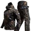 Tactical Waterproof Men Camo Set Soft Shell Fleece Winter Combat Suit Windbreak Warm Multi Pocket Outdoors Training Uniform