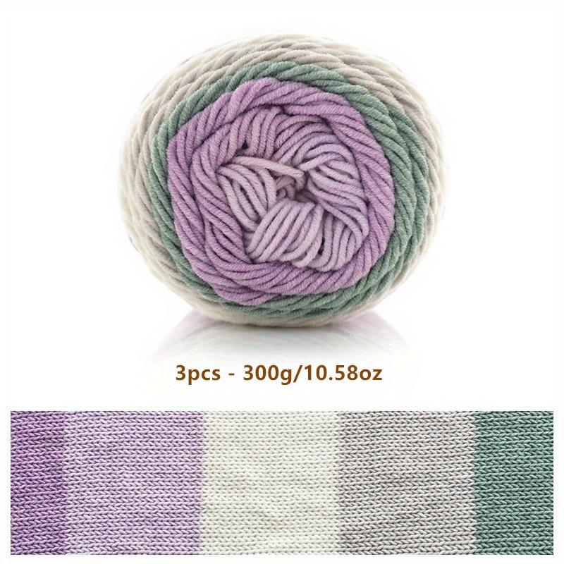 3-Pack 300g/10.58oz Soft & Durable Multicolor Dyed Gradient Cotton Acrylic Blend Yarn for Knitting, Crocheting Sweaters, Scarfs