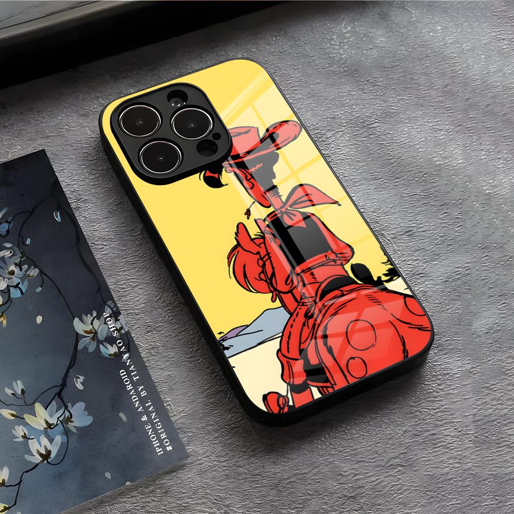 LUCKY LUKE CARTOON Phone Case For IPhone 17 Air 16 E Pro Max 15 14 13 Mini 12 Pro 11 Max Plus Black Glass Cover