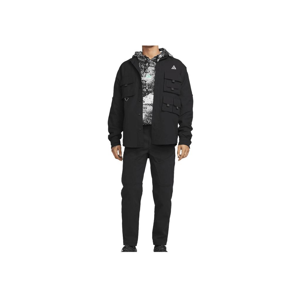 Nike Solid Color Multi-Pocket Collared Single-Breasted Jacket Men Outerwear Black DN3936-010