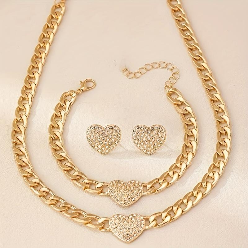 Rhinestone Stud Earrings, Necklace  Bracelet Set: French Minimalism Meets Middle Eastern Fashion
