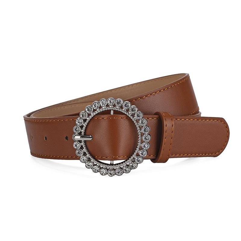 Autumn And Winter Women'S Belt Round Buckle Diamond-Set Literary Decoration Retro Simple Wide Belt Women