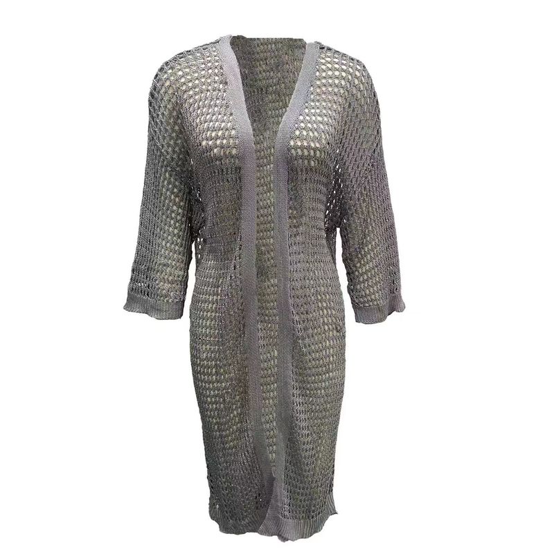 Fashion Wind New Arrival Pure Color Cardigan Outwear Cut Out Knitting Long Sweater Knitted Hollow Sweater