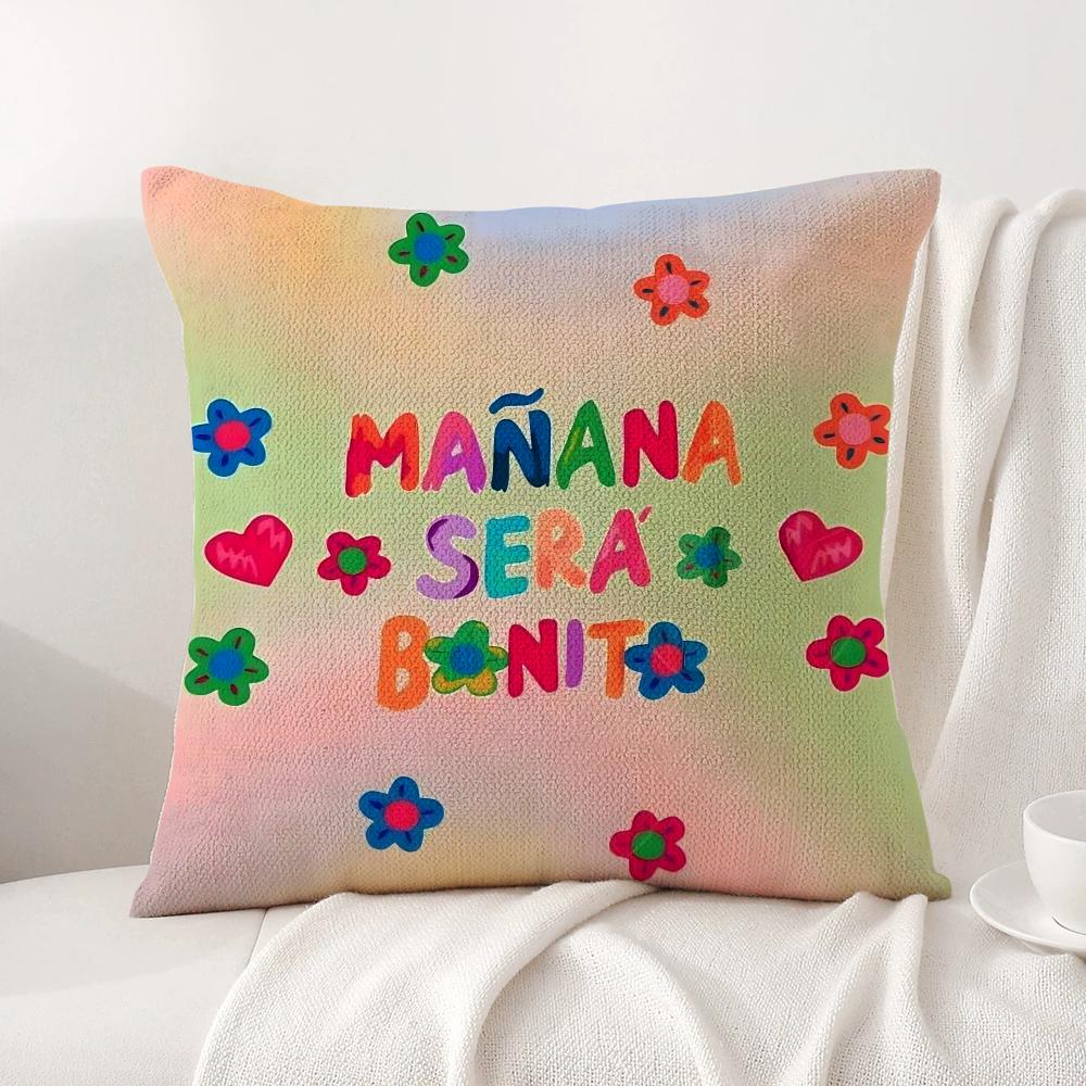 Cartoon Manana Sera K-Karol G Cushion Cover Summer Coolness Linen Fabric Double-Sided Printing Pillow Case Sofa Home Decor Gift