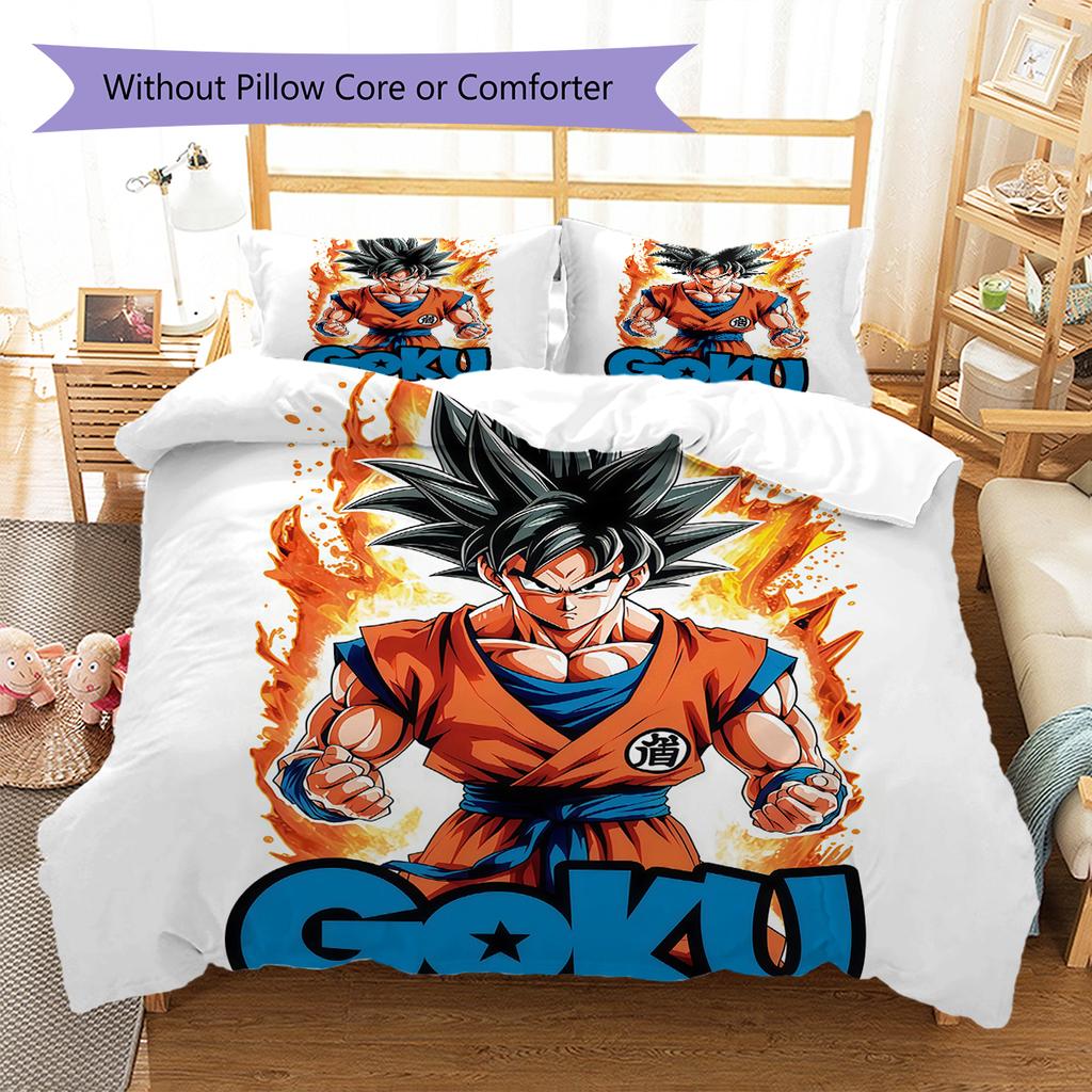Son Goku Muster Bettwäsche, Steppbett Set Bettbezug Kissenbezug Zuhause Geburtstagsgeschenk (1 Bettbezug + 2 Kissenbezüge, ohne Füllung)