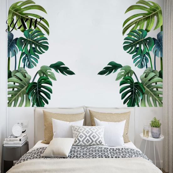 Wall Decal Sticker 2Pcs Self-adhesive Leaves PVC Tropical Plant Background Home Decor