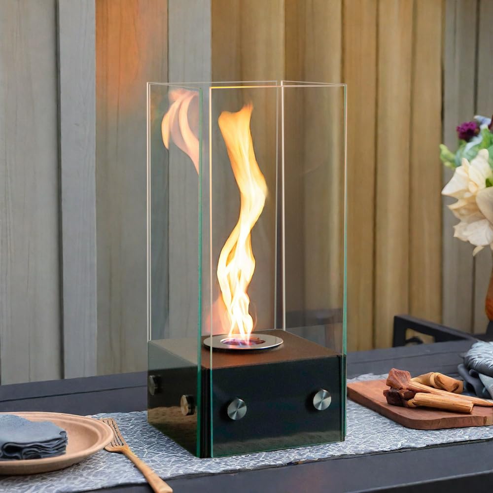 JHY DESIGN Portable Tabletop Bioethanol Fire Bowl 34cm Clean Ventless Fire Room or Office Stylish Gift for and More Fireplace, Pot, Tall, Smokeless,