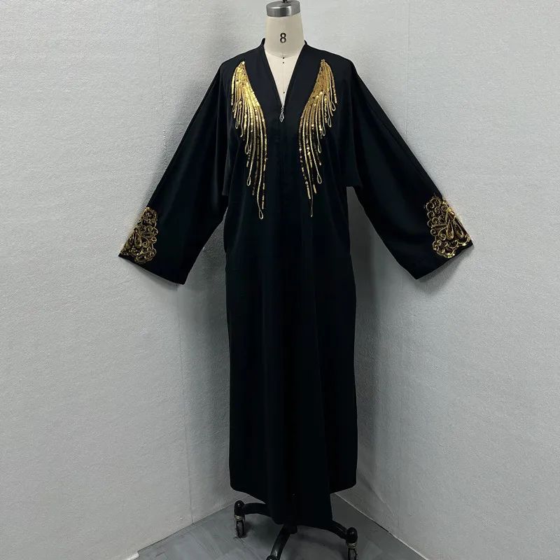 F388 Cross-Border Foreign Trade Women clothes Long dress Abaya Dubai Embroidery Lace Zip-up Cardigan Robe in Stock