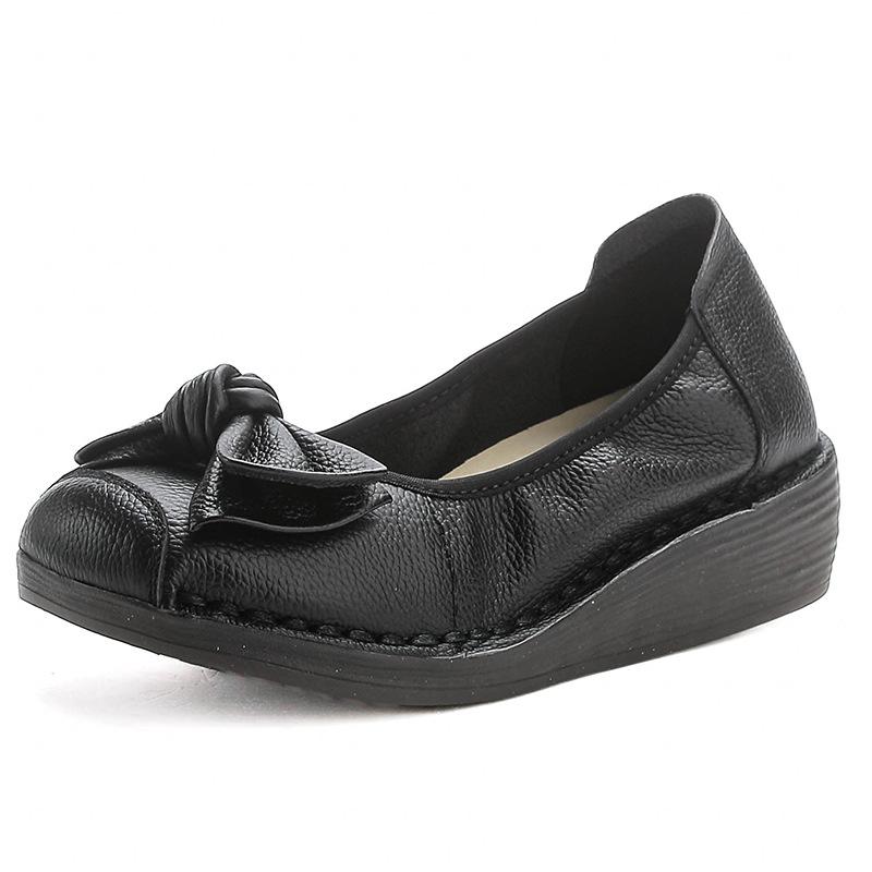 Women's Retro Ethnic Handmade Floral Cowhide Wedge Shoes with Thick Soft Sole