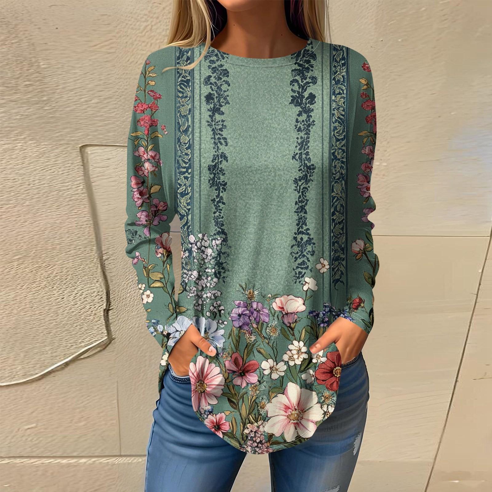 

Футболки для женщин, осенние повседневные рубашки с длинным рукавом, толстовка, винтажный топ с графическим принтом, пуловер M