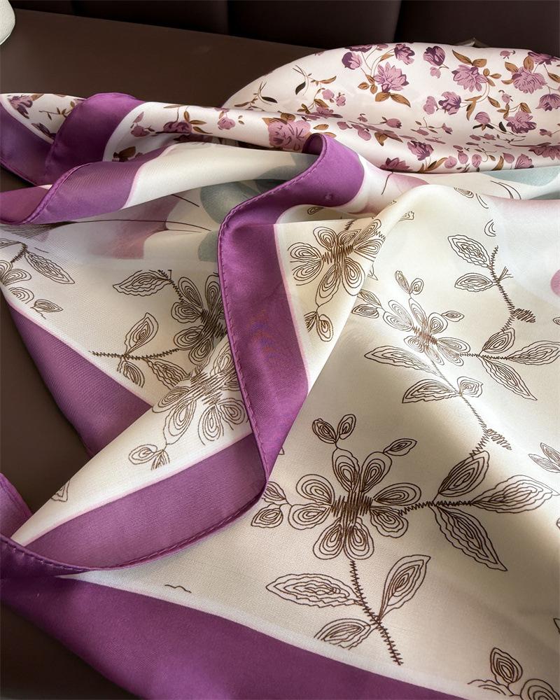 Luxury Floral Print Female Satin Neck Scarf Square Hair Scarves Foulard Head Band Shawls Wraps Neckerchief Bandana Women