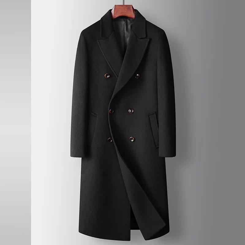 

Men Woolen Coat Solid Color Slim Mid-Length Windbreaker Warm Wear-Resistant Men Wool Trench Coat Business Formal Casual Jacket M чорний