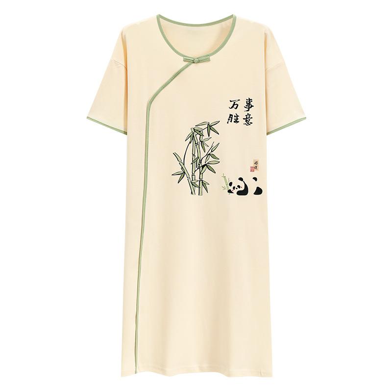 Summer Large Size Vintage Printed Night Dress Women Short Sleeve Cotton Sleep Shirt Loose Ladies Nightwear Nightgowns