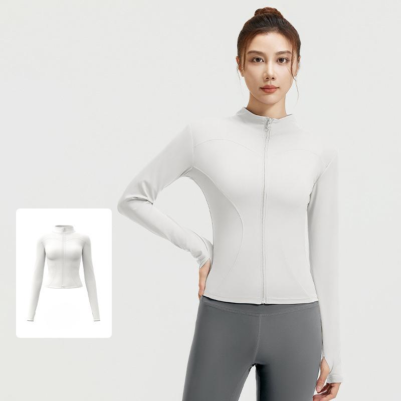 Women Running Zipper Sportswear Skinny elasticity Solid Colour Long Sleeve Fitness Breathable Yoga coat