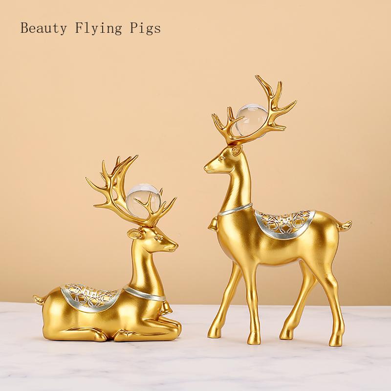 1 Pair of Resin Deer Ornaments, High-end Creative Wine Cabinet Living Room Office Desktop Decoration Housewarming Gift