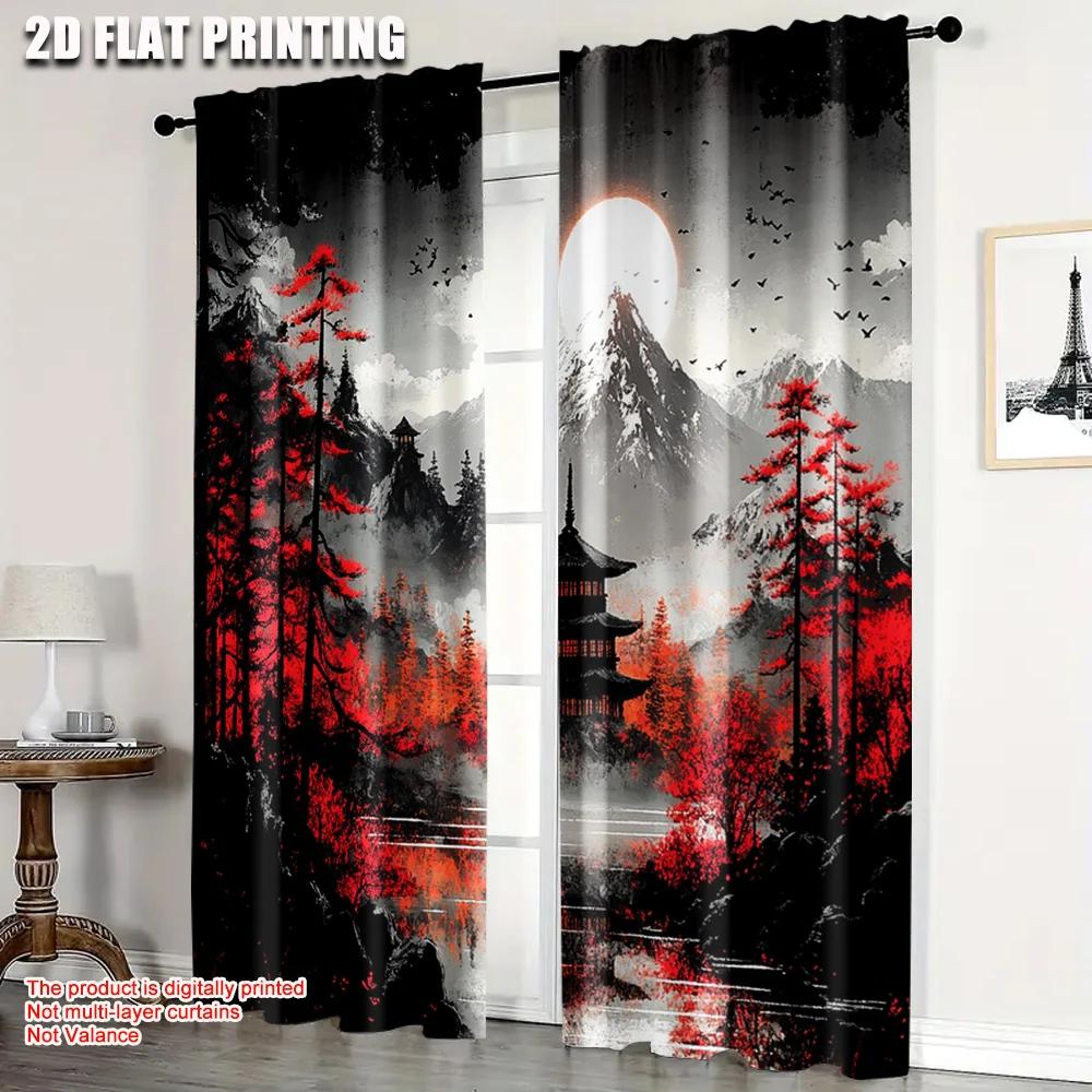 2pcs   Print Curtains 2D print Landscape Durable Polyester (without rod) Decorations Inside Use for Bedroom   Living Room