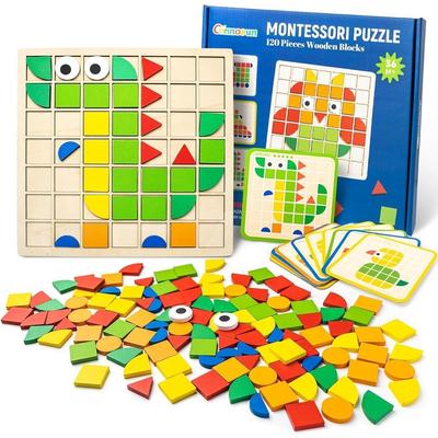 120ks Dřevěná mozaiková puzzle hračka Montessori pro děti Dřevěná sada 3D skládačky s geometrickým tvarem Sada hraček pro ranou výchovu dětí pro děti