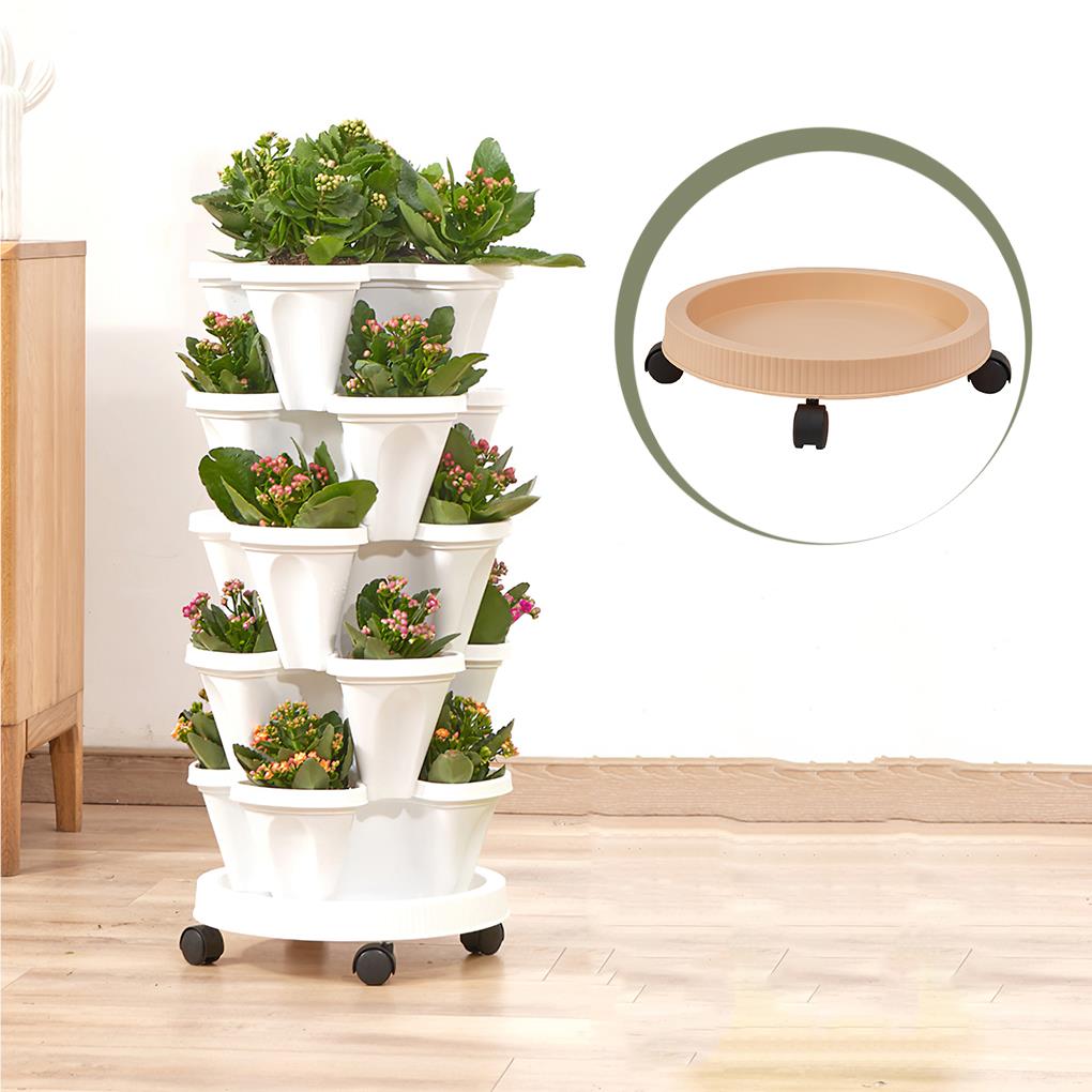 Flowerpot Tray Stand Plastic Planting Pot Tray Lightweight Pallet with Four Matching Wheels for Outdoor Planting Containers